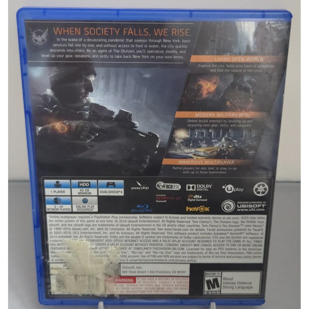 Tom Clancy's The Division - PlayStation 4 (PS4) - Complete in Box (CIB) - Tested